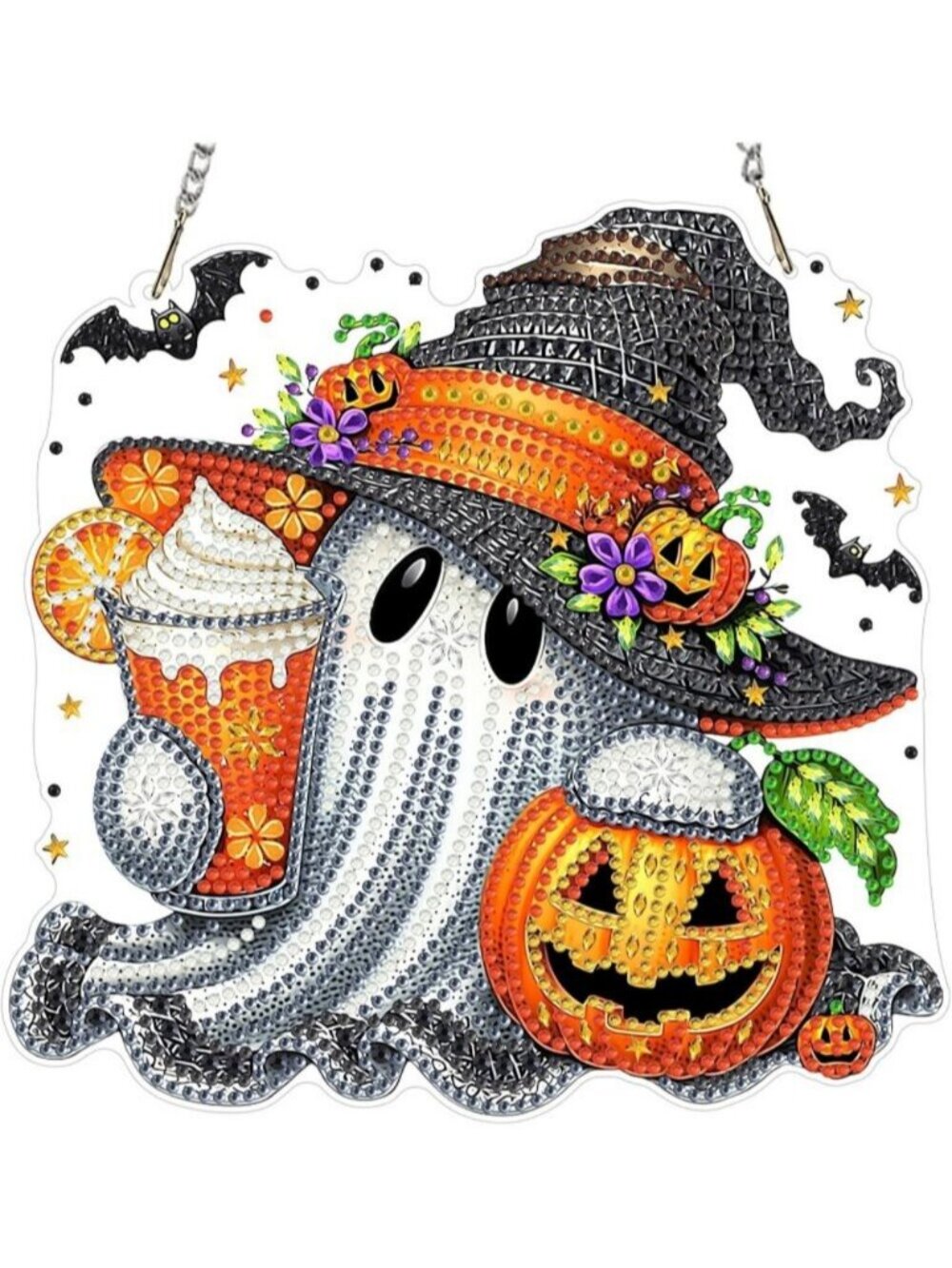 Halloween Hanging Diamond Art Ornaments with Chain Ghost Pumpkin Decor Gift